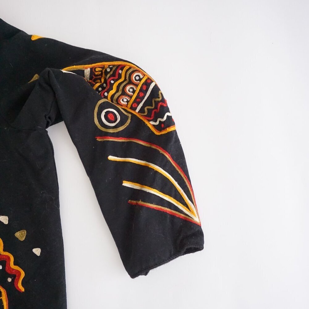 Vintage Indigo Moon Embroidered Black Jacket Boho Artsy Eclectic Grandmacore L - Picture 3 of 10